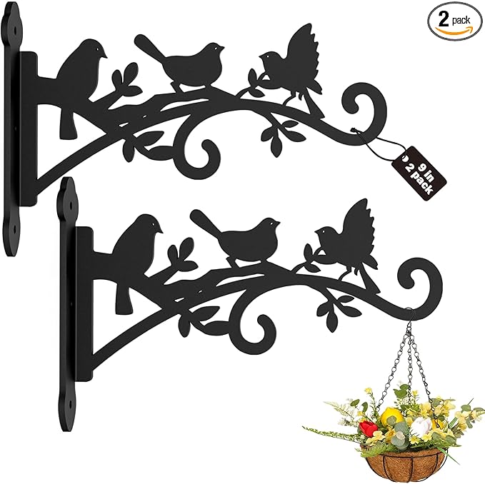 2 Pack Hanging Plant Hanger Outdoor 9-in Hanging Basket Wall Hooks - Heavy Duty Metal Plant Bracket Hook for Hanging Flower Baskets,Bird Feeder-VerdiqueGarden