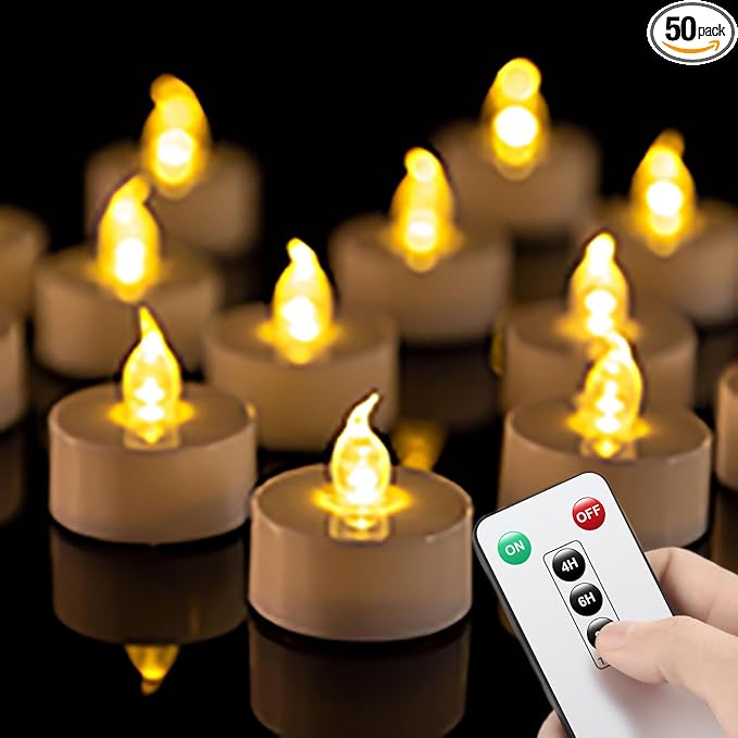 LED Tea Light Remote ControlCandles,50pack Flickering Flameless LED Candle,Long Lasting 400+Hours,Battery Operated with Timer for Home Decoration Seasonal &Festival Celebration WarmYellow-VerdiqueGarden