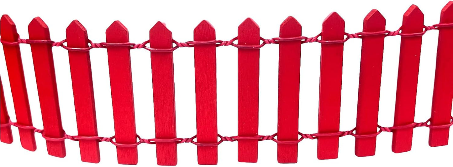 35 Inches Mini Fairy Garden Fence DIY Christmas Small Wood Decorative Picket Fence Micro Landscape Miniature Ornaments for Dollhouse, Crafts, Diorama Project, Plant Pot, Red-VerdiqueGarden