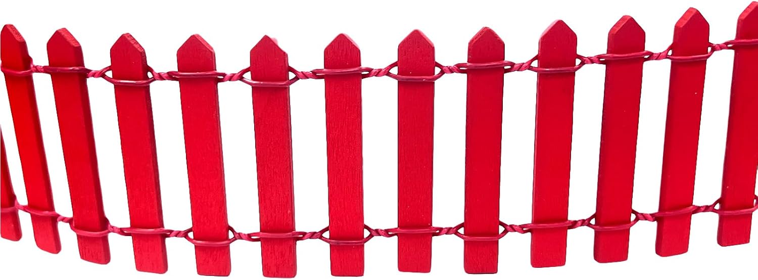 35 Inches Mini Fairy Garden Fence DIY Christmas Small Wood Decorative Picket Fence Micro Landscape Miniature Ornaments for Dollhouse, Crafts, Diorama Project, Plant Pot, Red-VerdiqueGarden