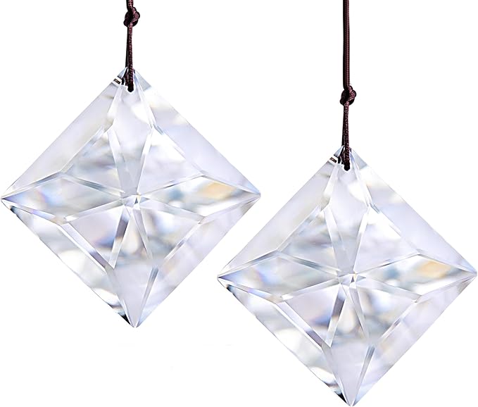 HDCRYSTALGIFTS Set 2,50mm Hanging Faceted Crystals Suncatcher Ornament Window Prisms Rainbow Maker Chandelier Crystal Pendant(Square)-VerdiqueGarden