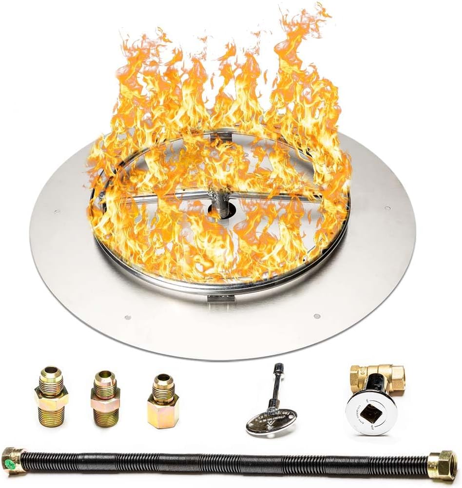 Fire Pit Burner Pan & Ring - Works with Natural Gas - Stainless Steel Fire Pit Burner Kit 18-Inch Pan, 12-Inch Ring - 90,000 BTU Max-VerdiqueGarden