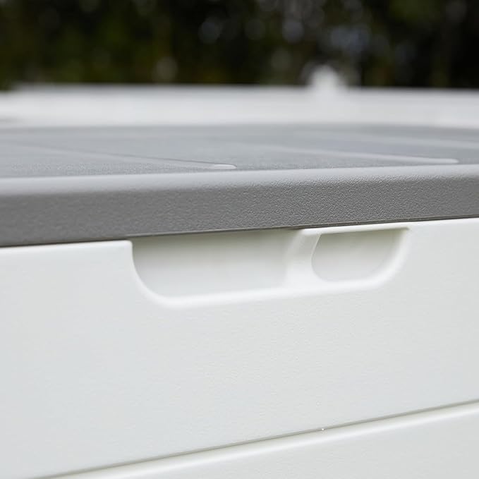 Premium Pro Edition 100 Gallon Lockable Resin Deck Box, Waterproof & UV-Resistant Outdoor Storage Box for Outdoor Cushion Storage, Garden Tools & Pool Accessories Storage, White-VerdiqueGarden