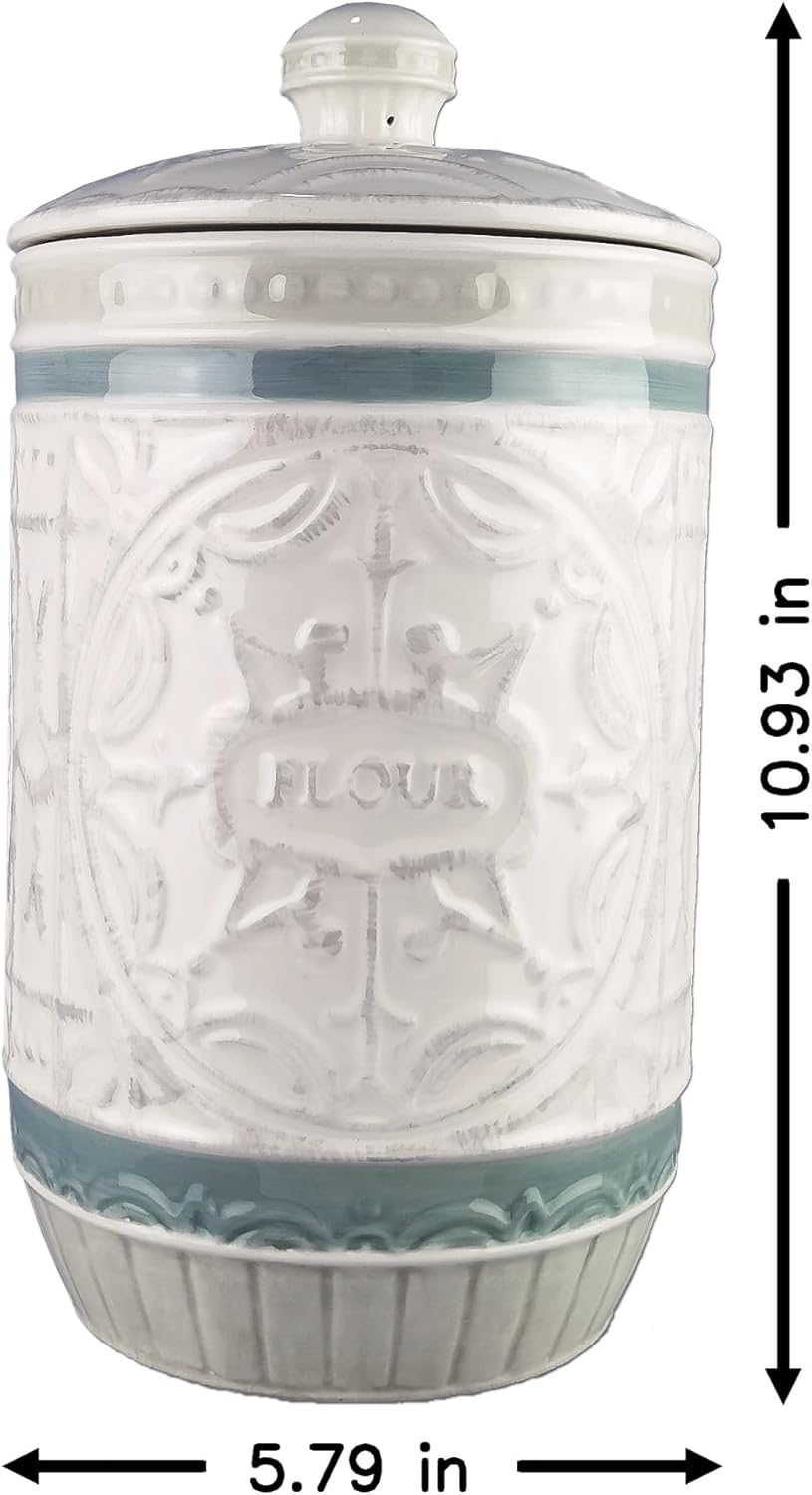 Young's Inc. 4 Pcs Set Casual Provincial Ceramic Canisters- Storage Container for Kitchen and Bathroom - Beautiful Home Decor Accent to Store Food, Coffee, Tea, and More - Green, White-VerdiqueGarden