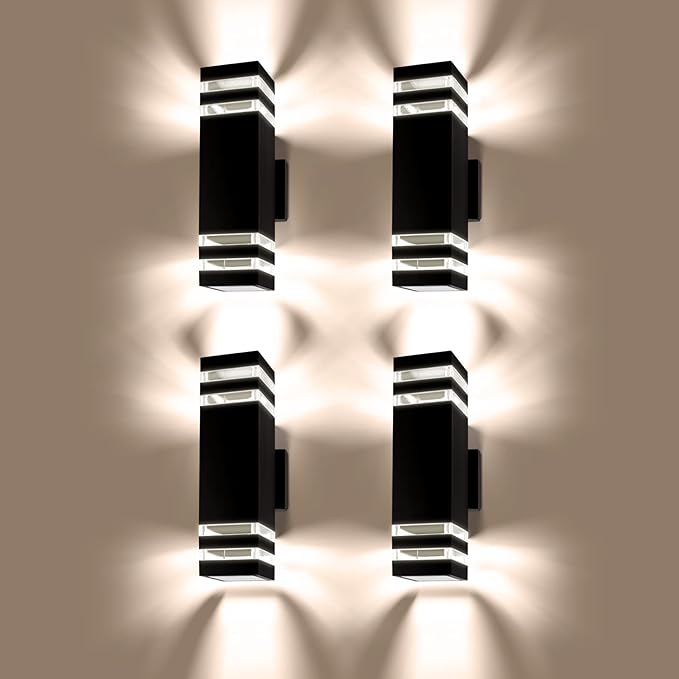 4 Pack LED Up Down Porch Wall Light, Modern Dusk to Dawn Outdoor Lighting, Aluminum IP65 Waterproof Exterior Light Fixture, Square Wall Light Sconce for Patio House-VerdiqueGarden