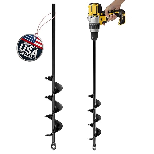 K-Brands Auger Drill Bit for Planting – 1.6 x 16 Inch - Garden Spiral Hole and Bulb Planter Tool for Umbrella Holes - Compatible with 3/8 Inch Hex Drive-VerdiqueGarden