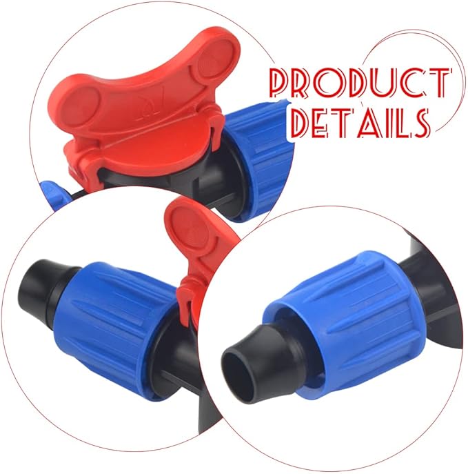 10Pack 1/2 Inch Drip Irrigation Shut-Off Valve Universal Drip Irrigation Tubing Coupling Valve Drip Connector Fitting Compatible with 16 to 17 mm Drip Tape Tubing Sprinkler System (Blue Red)-VerdiqueGarden