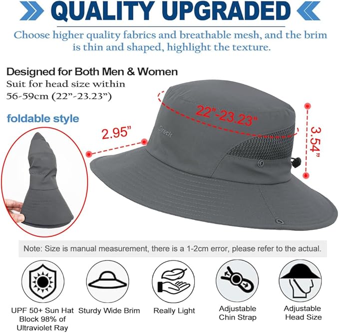 Fishing Hat, UPF50+ Wide Brim Sun Hat for Men Women, UV Protection Hiking Beach Bucket Hats Summer Safari Hat-VerdiqueGarden