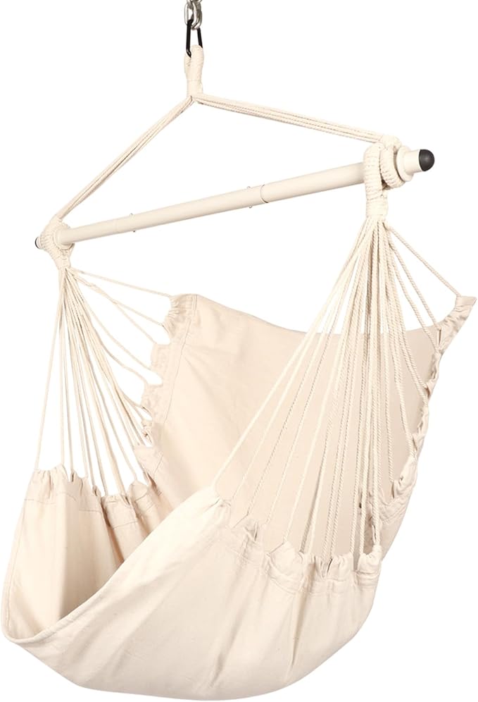 Highwild Hanging Rope Hammock Chair Swing Seat for Any Indoor or Outdoor Spaces - 500 lbs Weight Capacity (Beige)-VerdiqueGarden
