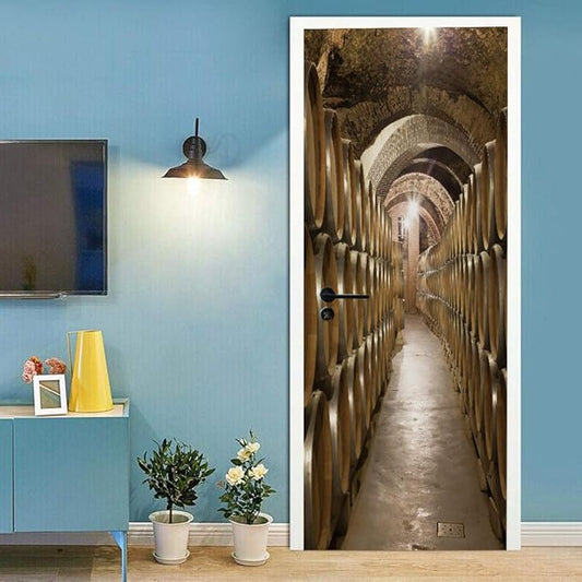 3D Door Stickers Murals - Peel & Stick Wine Cellar Theme - Removable PVC Waterproof Door Poster, 33.9" x 78.7" for Bedroom & Living Room-VerdiqueGarden