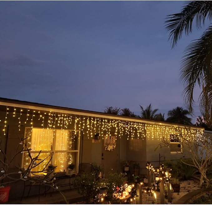 YASENN Bluetooth APP Icicle Lights LED Christmas String Light Icicle Style 300 LED 30ft Fairy Lights 60 Drops Icicle Lights for Indoor Outdoor Decorations(Warm White)-VerdiqueGarden