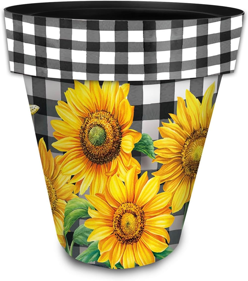 Briarwood Lane Checkered Sunflowers Decorative Large Planter-VerdiqueGarden