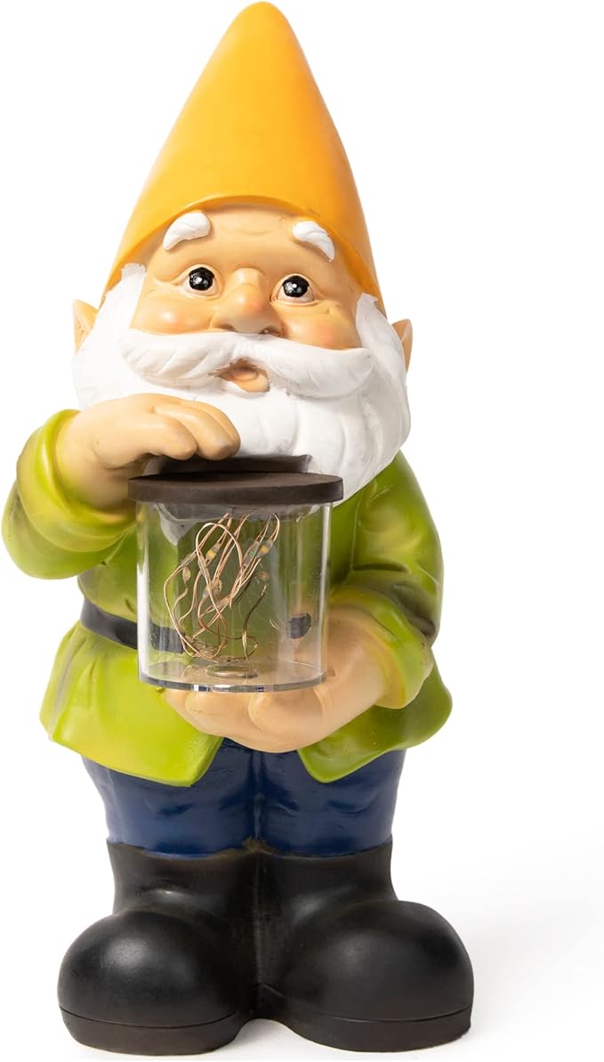 VP Home Jar Garden Gnomes Lawn Gnome with Solar Light Great Addition for Your Garden Solar Powered Knome Gifts for Outside Patio Lawn (Yellow Hat)-VerdiqueGarden