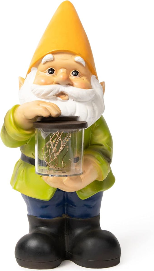 VP Home Jar Garden Gnomes Lawn Gnome with Solar Light Great Addition for Your Garden Solar Powered Knome Gifts for Outside Patio Lawn (Yellow Hat)-VerdiqueGarden