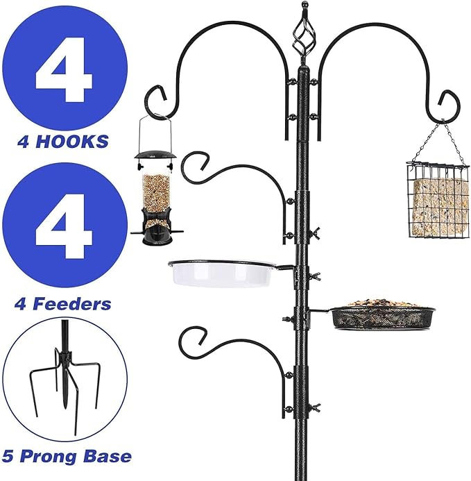 ERYTLLY Bird Feeding Station Kit Bird Feeder Pole Wild Bird Feeder Hanging Kit Planter Hanger Multi Feeder Hanging with Metal Suet Feeder Bird Bath for Attracting Wild Birds-VerdiqueGarden