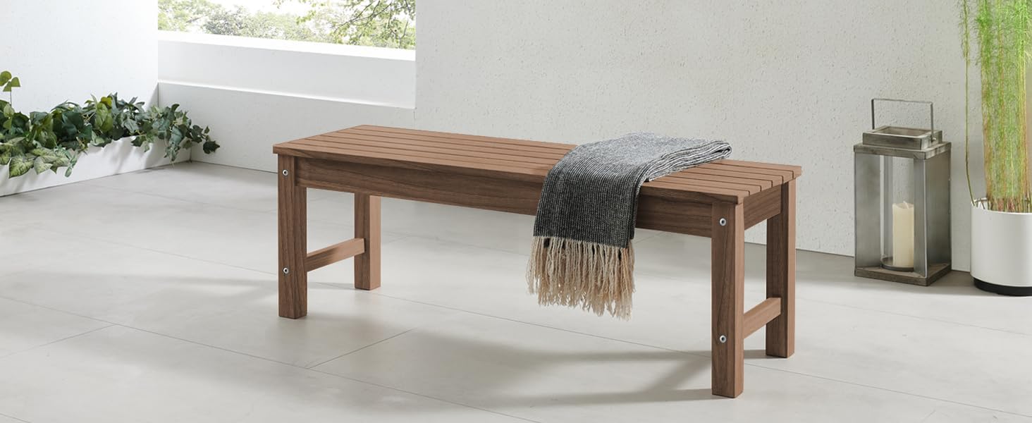 Psilvam 2-Person Outdoor Poly Lumber Patio Backless Bench, Fade-Resistant & Odor-Free Poly Lumber Patio Furniture, Weatherproof, Suitable for Garden, Porch and Park, 700 Lbs Support (1, Light Brown)-VerdiqueGarden