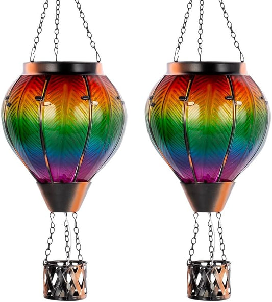 Starsoul 2PCS Hot Air Balloon Solar Lantern Colorful Solar Hot Air Balloon Lantern with Flame Light Waterproof Hanging Outdoor Lantern with Candle Holder for Patio Garden Yard Farmhouse Decor-VerdiqueGarden