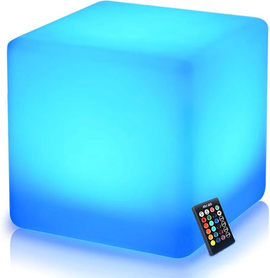 Mr.Go 16-inch Rechargeable LED Cube Chair Light, 16 RGB Colors Glow Cube Seat w/Remote, Waterproof LED Cube Table, Color Changing Cube Floor Lamp, Home Bedroom Patio Party Decorative Lighting-VerdiqueGarden