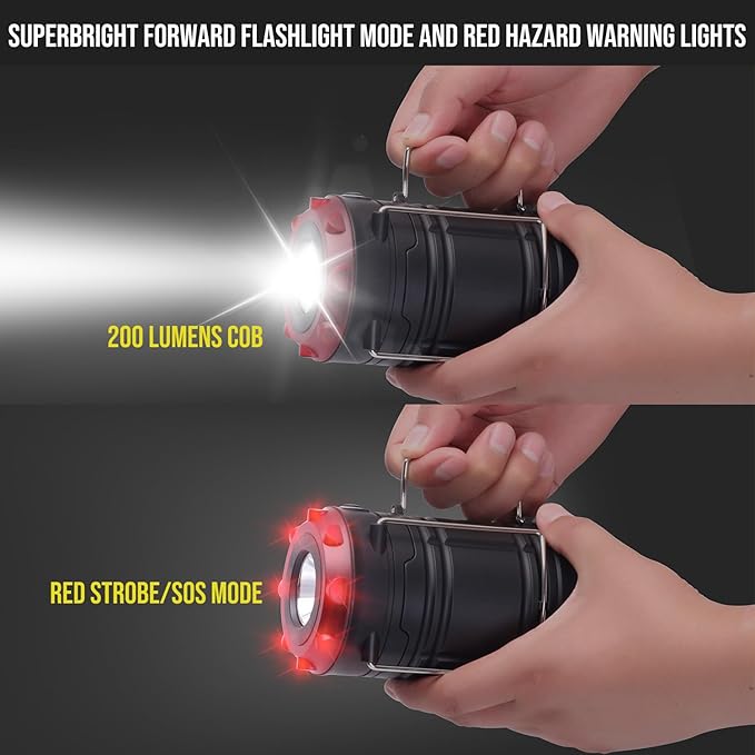 Lichamp 4 Pack Lantern Camping Essentials Lights, Battery Powered Collapsible Lanterns Flashlights with Red Strobe/SOS, Magnetic Base, for Power Outages, Hurricane, Tent Lights for Emergency-VerdiqueGarden