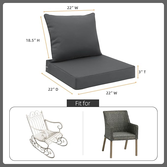 Favoyard Outdoor Seat Cushion Set 22 x 22 Inch Waterproof & Fade Resistant Patio Furniture Cushions with Removable Cover Deep Seat & Back Cushion with Handle and Adjustable Straps for Chair Sofa Couch-VerdiqueGarden