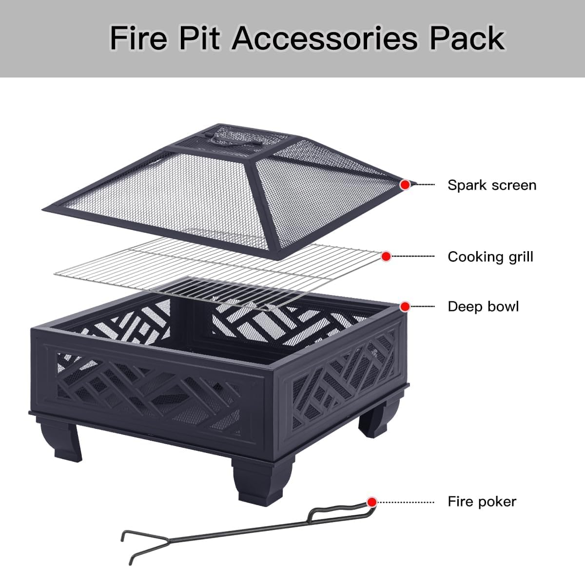 Breezz Update Version 26 Inch Wood Burning Fire Pit with Cooking Grill and Spark Screen, Outdoor Metal Firepit for Patio, Backyard, Bonfire Party, Camping and Garden-VerdiqueGarden