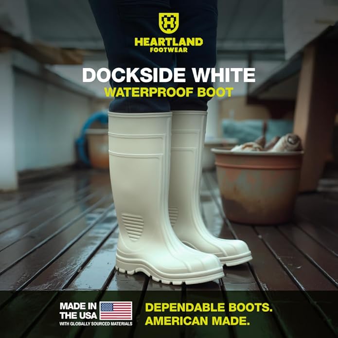 Heartland Dockside Waterproof Work Boots for Men and Women - Durable, Flexible PVC Boots for Marine Work with Easy On/Off, Slip-Resistant Outsoles-VerdiqueGarden