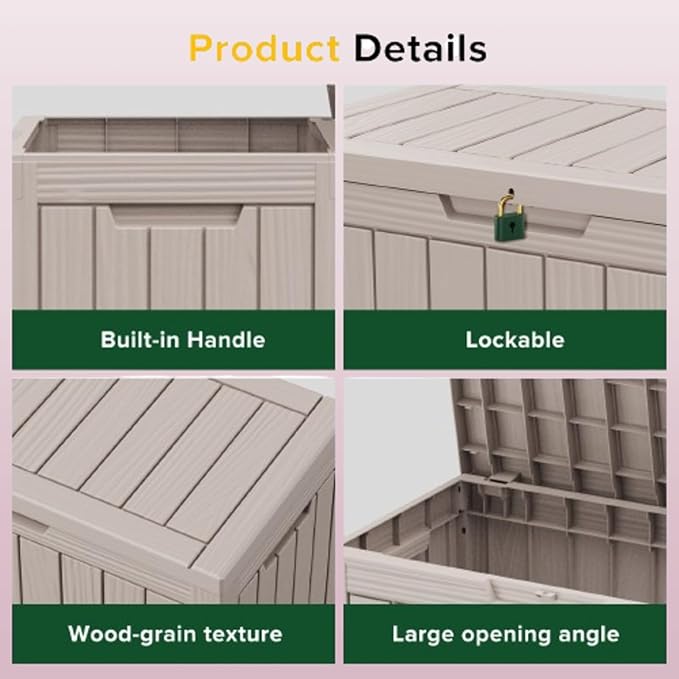 45 Gallon Lockable Resin Deck Box, Waterproof & UV-Resistant Outdoor Storage Box for Outdoor Cushion Storage, Garden Tools & Pool Accessories Storage, Gray-VerdiqueGarden