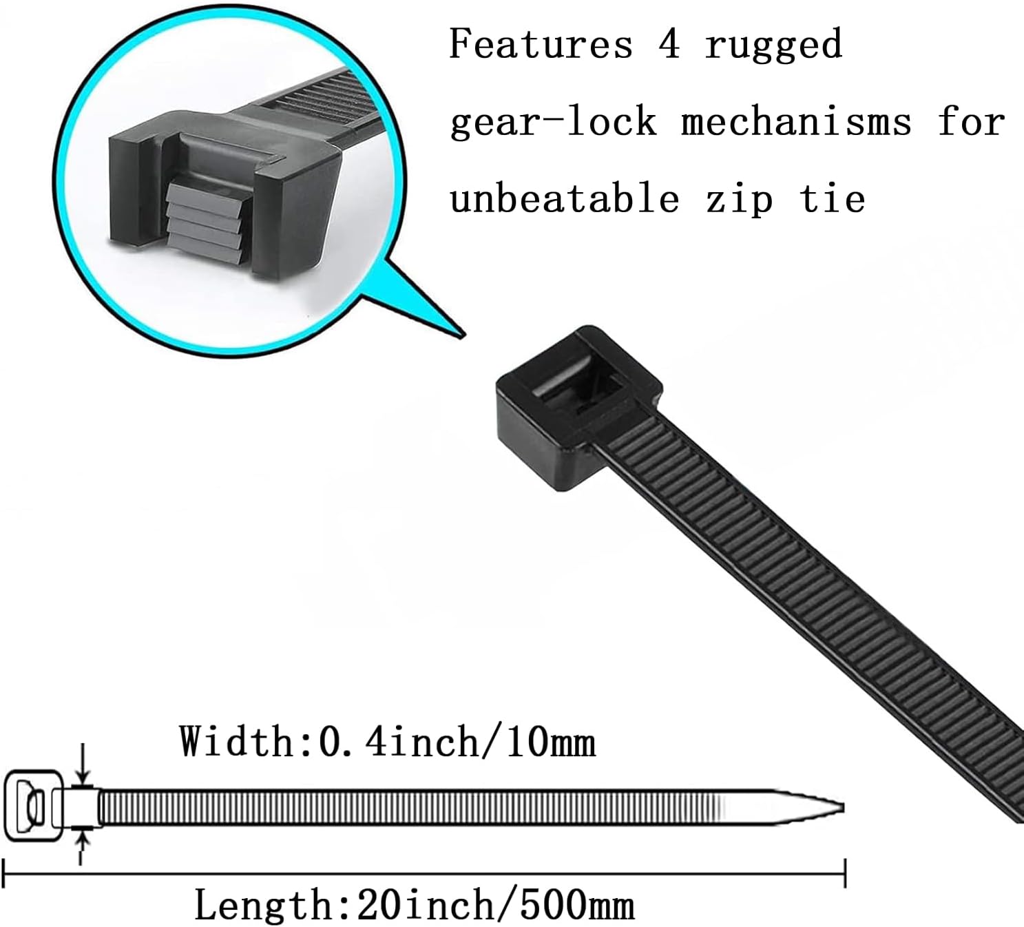 Heavy Duty 24 Inch Zip Ties, 30 Pack - Extra Long Black Cable Ties for Outdoor Use, 200 LB Tensile Strength, Durable Plastic Wire Ties-VerdiqueGarden