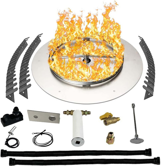 Stainless Steel Fire Pit Burner Pan & Ring Pro Kit for Natural Gas, 18-Inch Pan, 12-Inch Ring, 90,000 BTU Max-VerdiqueGarden