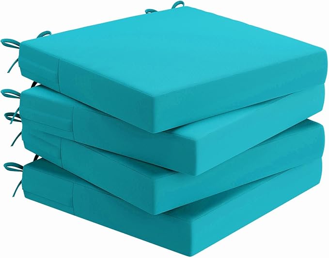 AAAAAcessories Outdoor Seat Cushions for Chairs, Waterproof, Fade-Resistant Patio Furniture Replacement Cushions, 18.5" x 16" x 3", Set of 4, Turquoise-VerdiqueGarden