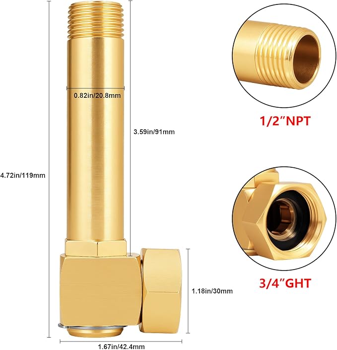 Garden Hose Reel Replacement Fitting,Brass 3/4"GHT Female to 1/2"NPT Male Swivel Elbow adapter (4.72 inches in length 2 piece)-VerdiqueGarden