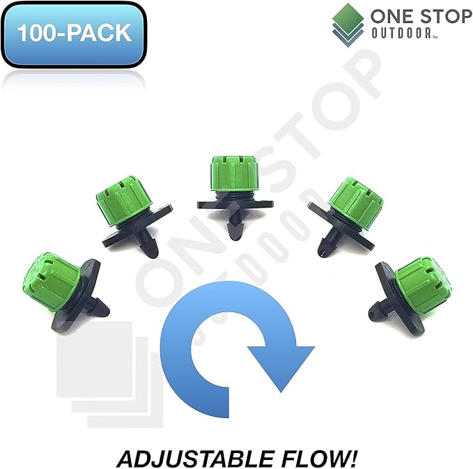(50-Pack) - 1/4" Inch Universal Barbed Drip Emitter - Adjustable Flow 0-18.5 GPH Fit 1/4 (4-7mm) Drip Irrigation Tubing - Professional Grade (50 Pack Dripper Only)-VerdiqueGarden