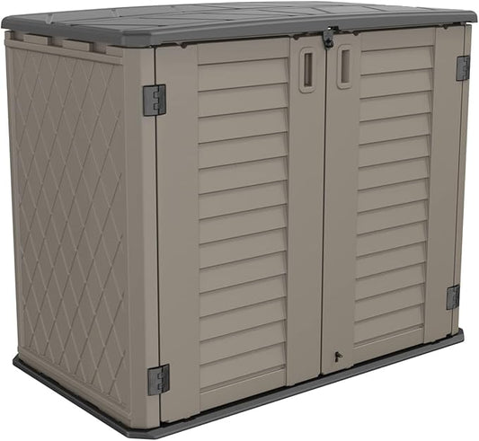 HOMSPARK Storage Shed Weather Resistance, Multi-Purpose Outdoor Storage Cabinet for Backyards and Patios, Horizontal Storage Shed for Lawnmower, Patio Accessories (Coffee, Large - 26 cu.ft)-VerdiqueGarden