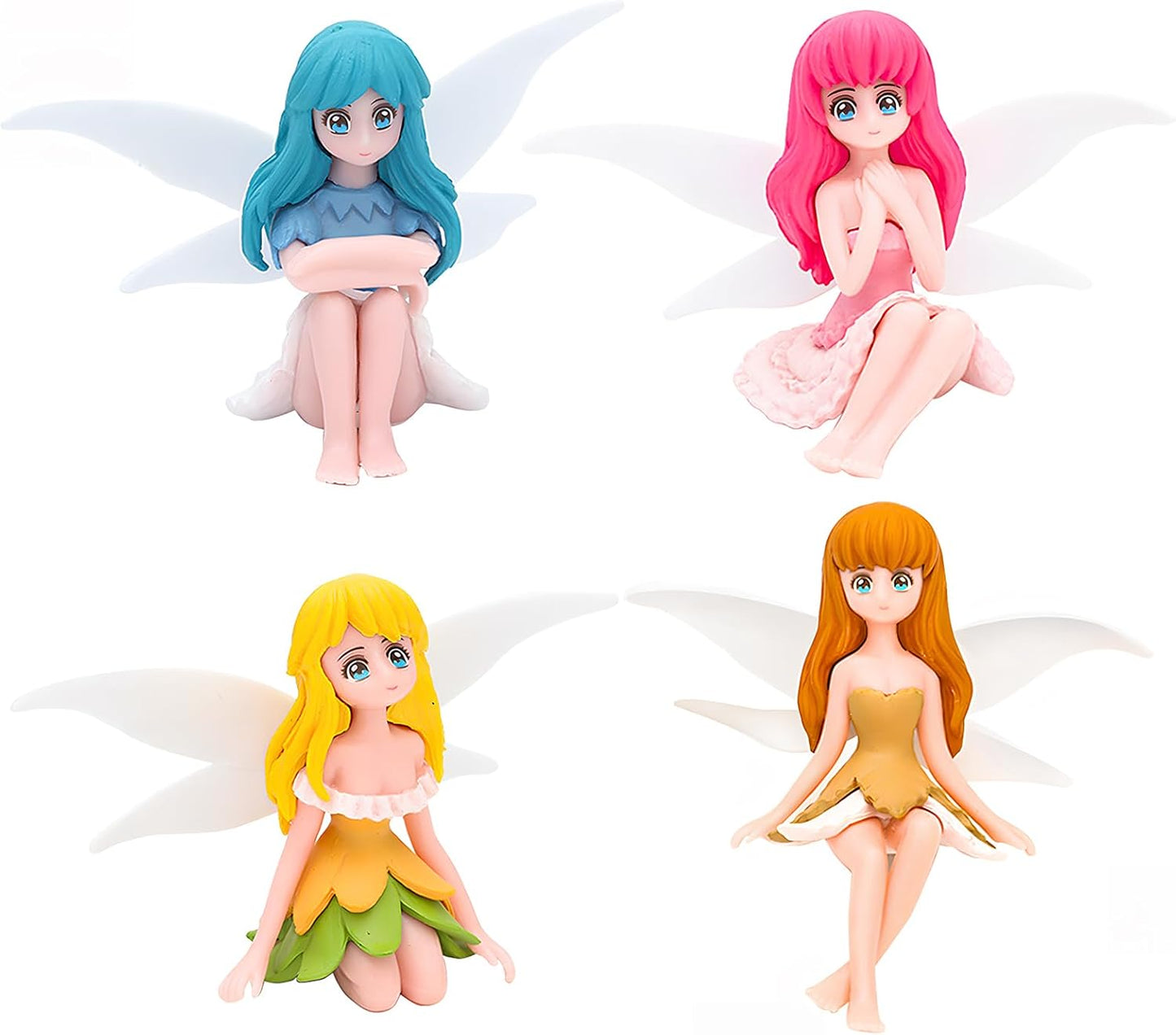 ONEST 4 Pieces Miniature Fairy Garden Accessories Small Fairy Figurines Hand Painted Fairies Figures Girl Fly Wing Figurines for Car Decor Fairies Garden Flower Pot Birthday Cake Topper-VerdiqueGarden