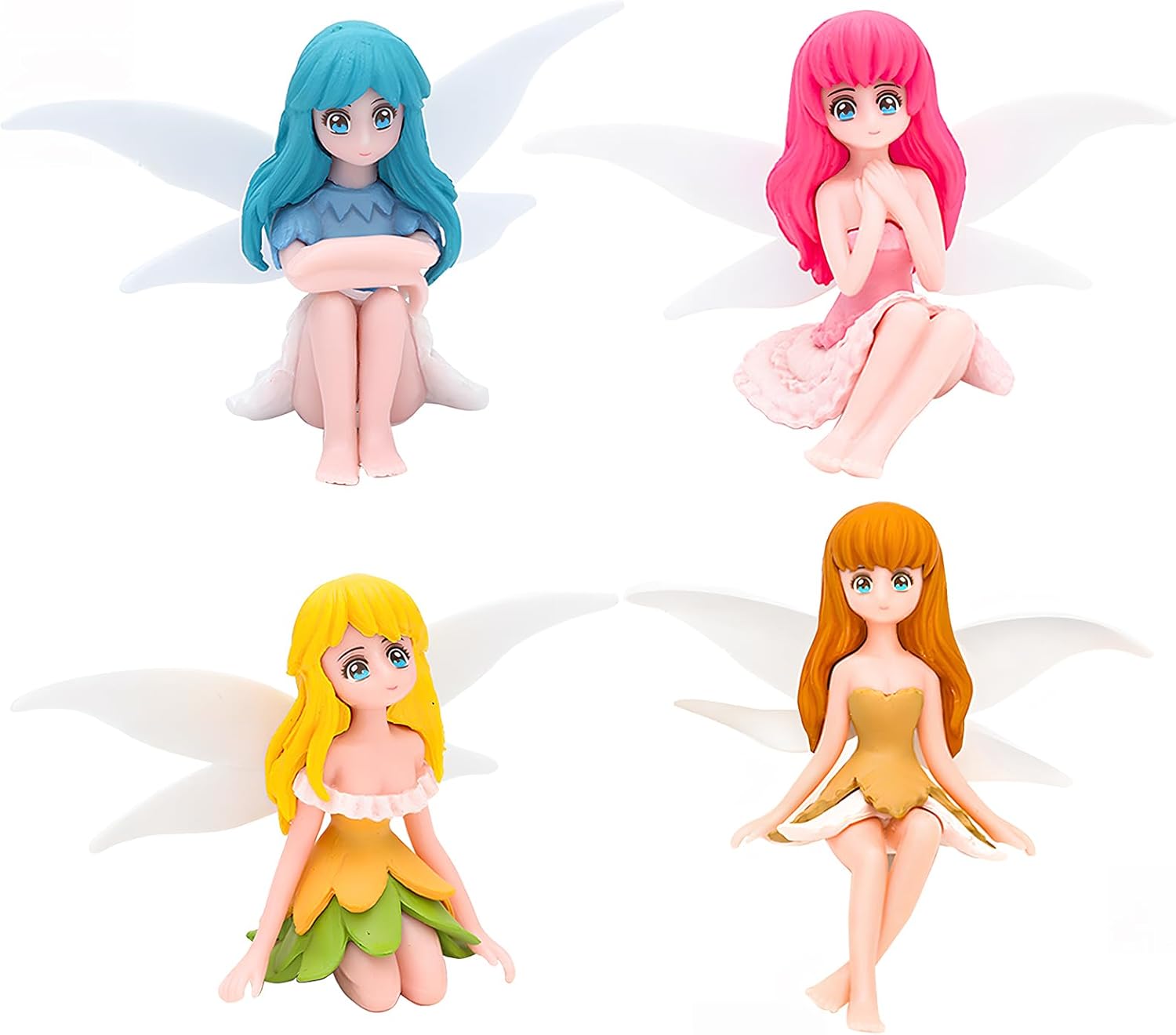 ONEST 4 Pieces Miniature Fairy Garden Accessories Small Fairy Figurines Hand Painted Fairies Figures Girl Fly Wing Figurines for Car Decor Fairies Garden Flower Pot Birthday Cake Topper-VerdiqueGarden