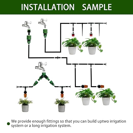 JOPARY 100FT PVC Hose DIY Automatic Flower Waterer Drip Irrigation Kit,Balcony Flower Pot Watering, Smart Watering Drip Irrigation, Irrigation Tubing Hose Adjustable Nozzle Emitters Barbed Fittings-VerdiqueGarden