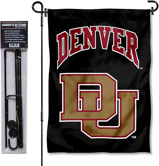 College Flags & Banners Co. Denver Pioneers Garden Flag with Pole Stand Holder-VerdiqueGarden