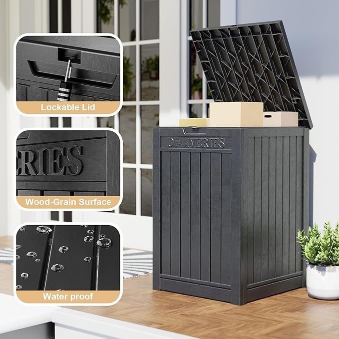 DRATO 48 Gallon Package Delivery Box, Large Lockable Storage Box, Double-Wall Resin Outdoor Package Delivery and Waterproof Deck Box for Porch, Patios-VerdiqueGarden