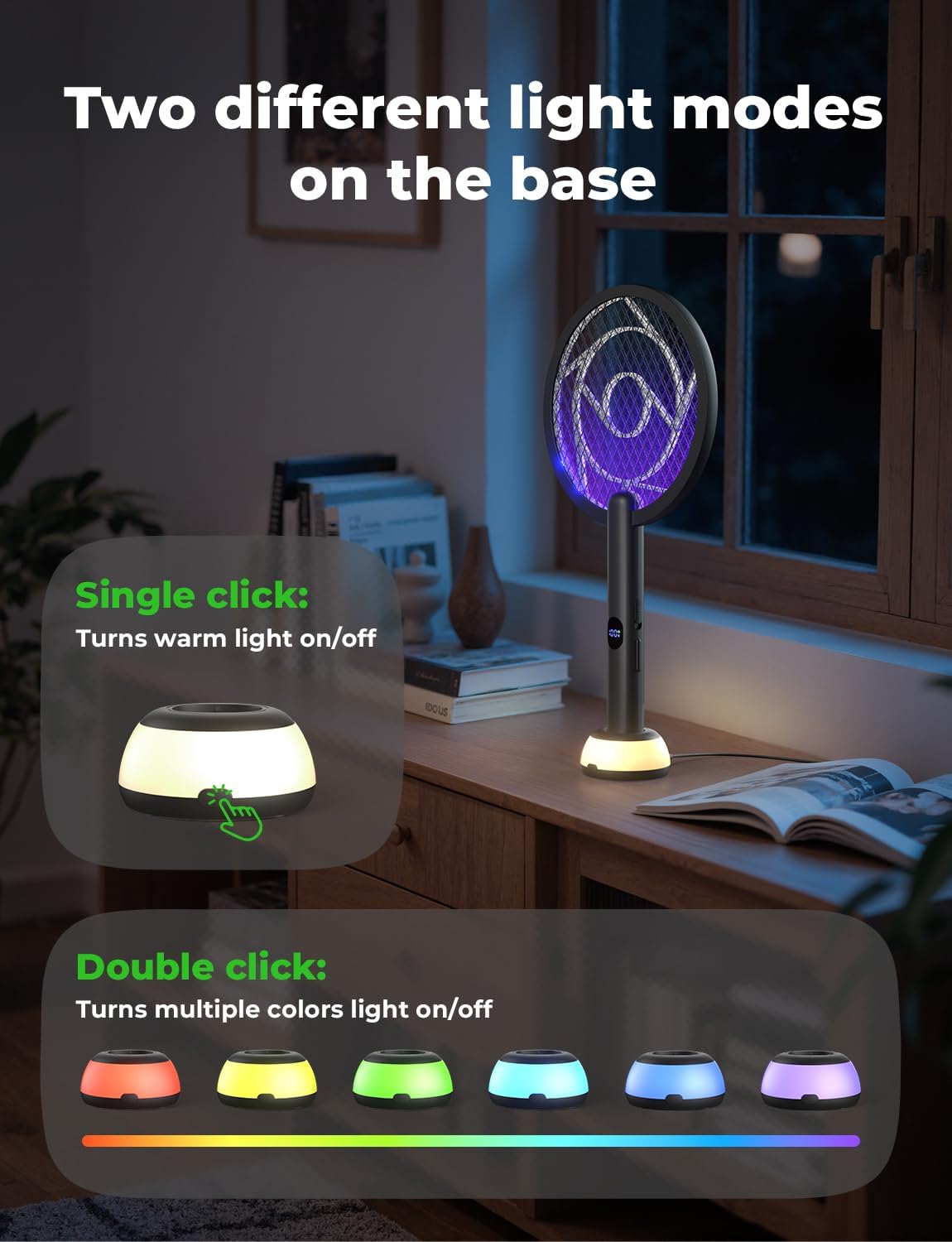 YISSVIC Electric Fly Swatter Bug Zapper Racket 4000V LED Screen Dual Modes Fly Zapper Rechargeable for Indoor Home Office Backyard Patio Camping-VerdiqueGarden