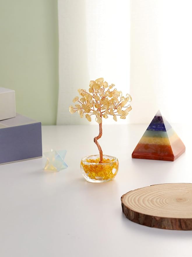 Jovivi Small Citrine Crystal Tree, Natural Crystal Healing Stones Tree Glass Bowl Base Gemstone Money Trees Feng Shui Good Luck Home Desk Decor-VerdiqueGarden