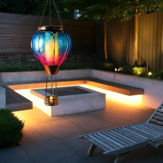 Starsoul Hot Air Balloon Solar Lantern with Candle Holder Glass Solar Hot Air Balloon Lantern with Flame Solar Hanging Hot Air Balloons Decorative for Lawn Porch Tree Yard-VerdiqueGarden