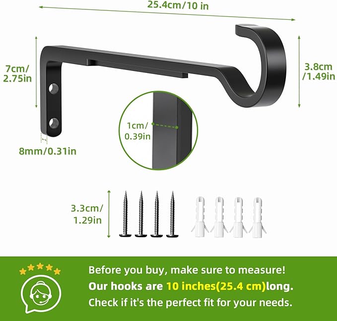 10 Inch 2 Pack Black Heavy Duty Outdoor Plant Hangers for Hanging Baskets, Iron Hanging Plant Brackets for Hanging Plants Outside, Metal Plant Hooks Plant Wall Hooks for Hanging Lantern, Bird Feeder-VerdiqueGarden