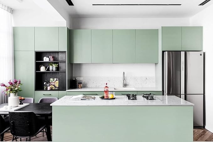 Dimoon 118''x17.7'' Green Peel and Stick Wallpaper Contact Paper Modern Self Adhesive Wall Paper Removable Renter Friendly Textured Solid Color Shelf Cabinet Vinyl Roll (118''x17.7'',Palegreen)-VerdiqueGarden