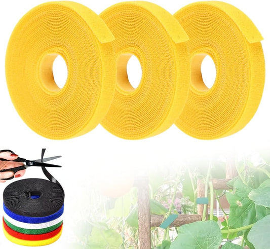 Reusable Plant Ties Tape for Climbing Plants, Garden Ties Tomato Plant Supports, Adjustable Garden Twine & Twist Ties Plant Ties for Outdoor Indoor Plants Stakes Gardening Supplies (Yellow, 3 Rolls)-VerdiqueGarden