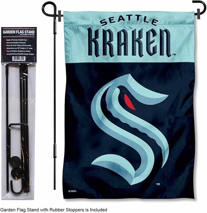 WinCraft Seattle Kraken Garden Flag and Pole Stand Holder-VerdiqueGarden