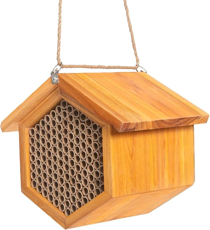 Mason Bee House Wax Coated Bee Hotel, Pollinator House Waterproof, Natural Handmade Wooden Mason Bee Hotel for Pollinating Bees Garden Supplies-VerdiqueGarden