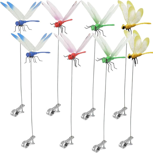 8 Pcs Dragon Fly Clips for Bugs Repellent, 3D Artificial Dragonfly Hat Clip, Dragonfly Garden Decor (8, 4 Colors)-VerdiqueGarden
