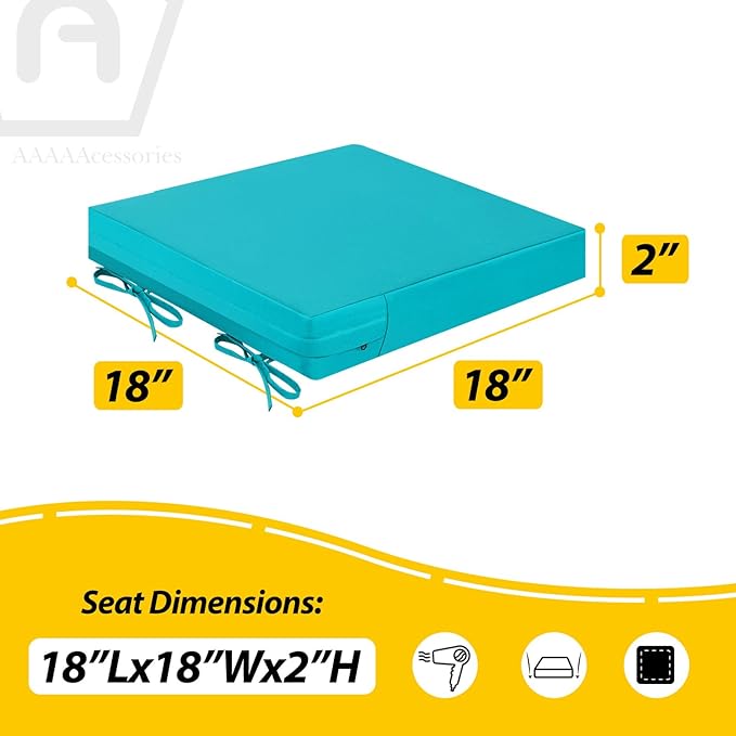 AAAAAcessories Outdoor Seat Cushions for Chairs, Waterproof, Fade-Resistant Patio Furniture Replacement Cushions, 18" x 18" x 2", Set of 2, Turquoise-VerdiqueGarden