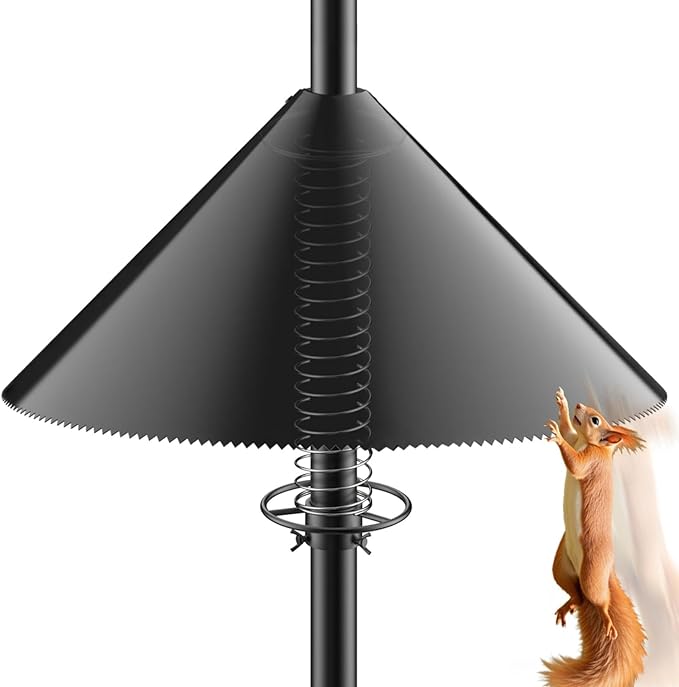 Squirrel Baffle for Bird Feeder Pole - Polycarbonate Bird Feeder Baffle with Stainless Steel Spring for Better Protection, 19 Inch Squirrel Guard for Outside Pole Mount, Metal Buckle-VerdiqueGarden