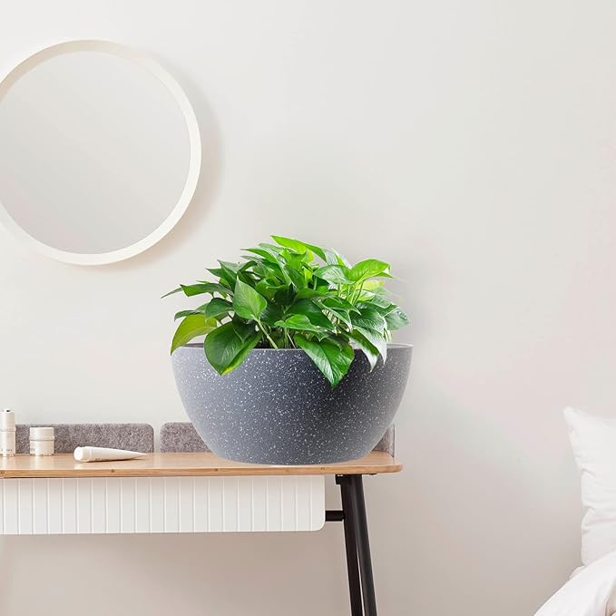 10 inch Hanging Planters for Outdoor Indoor Plants with Drainage Holes and Chain, 2 Pack Round Hanging Flower Plant Pots for Garden Home Porch Decor, Speckled Grey-VerdiqueGarden